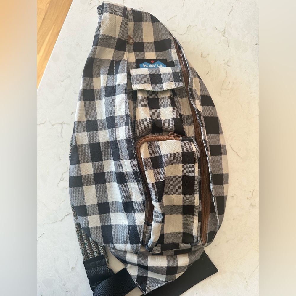 Kavu Black and Cream Checkered Sling Bag